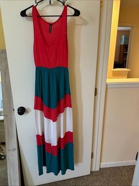 Women's Colorblock Maxi Dress - Red, Teal & White
